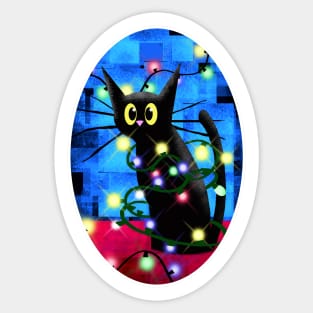 Cat and Christmas Tree Lights Sticker